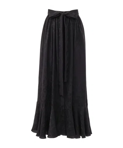 Chloé Gathered Midi Skirt In Silk Jacquard In Gray