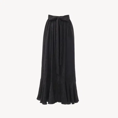 CHLOÉ GATHERED MIDI SKIRT IN SILK JACQUARD BLACK SIZE 12 100% SILK, PINCTADA MAXIMA, FARMED, COO AUSTRALIA