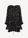 Chloé Floral Print Gathered Silk Mini Dress In Black