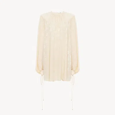 Chloé Chloe Gathered Floral Silk Jacquard Minidress In Neutral