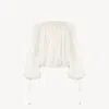 CHLOÉ TOP FRONCÉ À ÉPAULES DÉNUDÉES EN JACQUARD DE SOIE ET LUREX FEMME BLANC TAILLE 34 56% SOIE, 44% POLYE