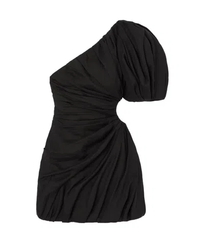 Chloé Gathered One-shoulder Minidress In Black