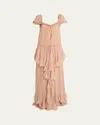 Chloé Gathered Ruffle Organic Silk Mousseline Gown In Pink
