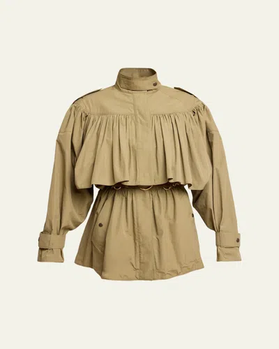 Chloé Gathered Ruffle Short Trench Coat In Brown