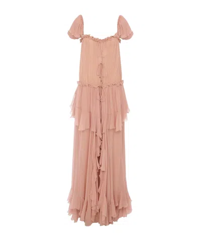 Chloé Gathered Ruffled Maxi Dress In Neutral