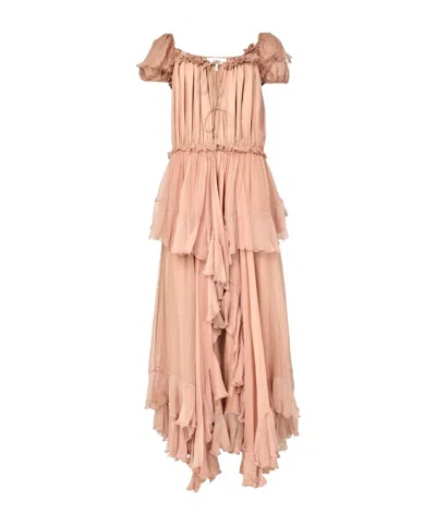 Chloé Gathered Ruffled Maxi Dress In Pink