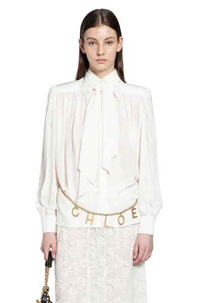 Chloé Gathered Scarf-tie Blouse In White