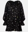 Chloé Liberty Print Long Sleve Silk Charmeuse Minidress In Black