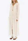 Chloé Gathered Long Dress In Silk Crêpon White Size 6 100% Silk, Pinctada Maxima, Farmed, Coo Australia In White