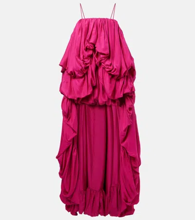 Chloé Gathered Silk Pongee Romper In Pink