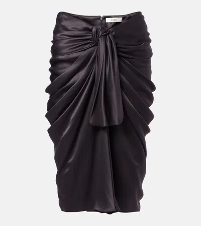 Chloé Gathered Silk Satin Midi Skirt In Black