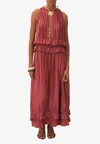 Chloé Sleeveless Ruffled Silk Maxi Dress In Red