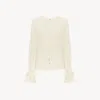 Chloé Silk Georgette Gathered Top With Lace Trim In White