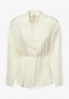 Chloé Silk Blend Blouse Collared Peplum Waist In White