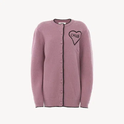 Chloé Generous Logo Cardigan In A Wool & Cashmere Knit In Pink