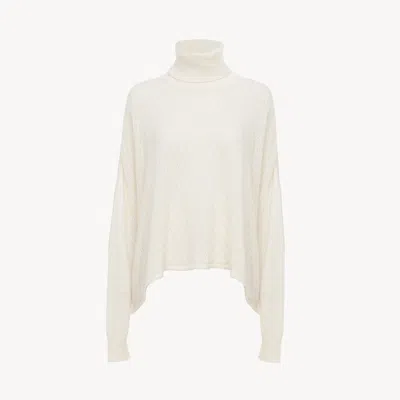 Chloé Pull Col Roulé Ample En Maille Pointelle Femme Blanc Taille L 44% Laine, 33% Wool Vicugna Pacos, Far In White