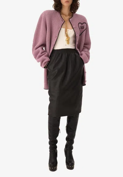 Chloé Generous Wool And Cashmere Logo Cardigan In Purple