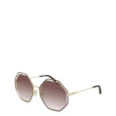 Chloé Geometric Metal Sunglasses With Brown Gradient Lens In Havana In Pink