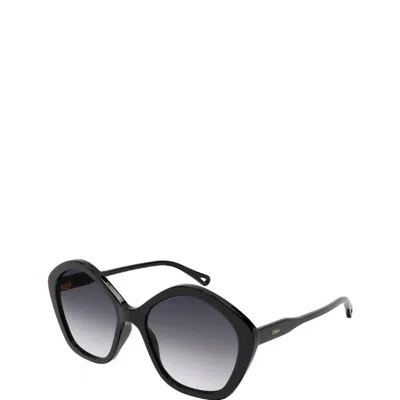 Chloé Geometric Plastic Sunglasses With Blue Gradient Lens In Black
