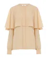 Chloé Long-sleeved Cape Blouse In Silk Georgette In Clay Pink