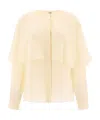 Chloé Long-sleeved Cape Blouse In Silk Georgette In Nude