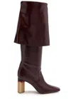 Chloé Georgia Fold-over Leather Knee Boots In Burgundy