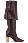 Chloé Georgia Fold-over Leather Knee Boots In Burgundy