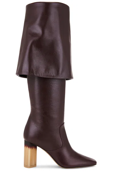 Chloé Georgia Fold-over Leather Knee Boots In Burgundy