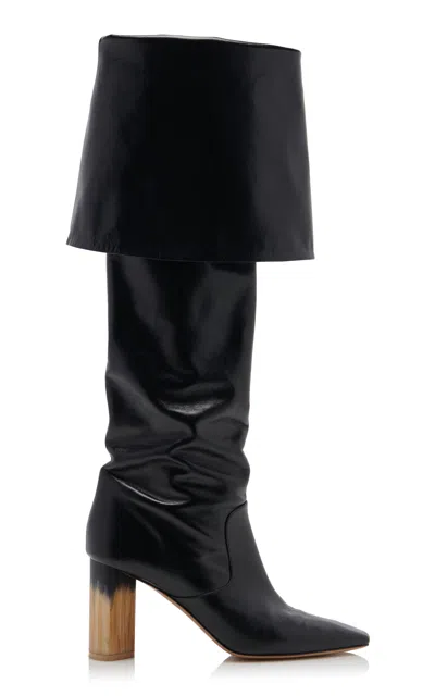CHLOÉ GEORGIA FOLD-OVER LEATHER KNEE BOOTS