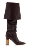 Chloé Georgia Fold-over Leather Knee Boots In Burgundy