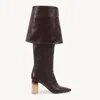 Chloé Georgia Fold-over Leather Knee Boots In Red