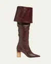 Chloé Georgia Leather Foldover Knee Boots In Stormy Red
