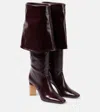 Chloé Georgia Fold-over Leather Knee Boots In Burgundy