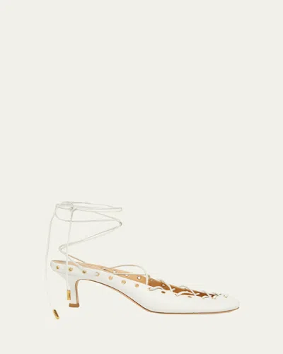 Chloé Ghiles Leather Ankle-wrap Pumps In White
