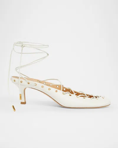 CHLOÉ GHILES LEATHER ANKLE-WRAP PUMPS