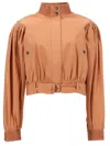 Chloé Ruched Short Cotton Poplin Jacket In Reef Shell In Brown