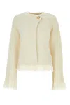 Chloé Veste Courte Ajustée Sans Col Femme Blanc Taille 38 86% Laine Vierge, 11% Alpaga, 3% Polyamide, Horn