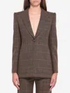 Chloé Women Brown Single-breasted Jacket With Peak Revers And All-over Check Motif In Wool Woman In Brown