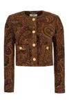 Chloé Multicolor Cropped Jacket With Round Neck And All-over Motif In Cotton Blend Woman In Brown