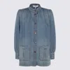 Chloé High-neck Gathered Jacket In Denim In Iced Blue