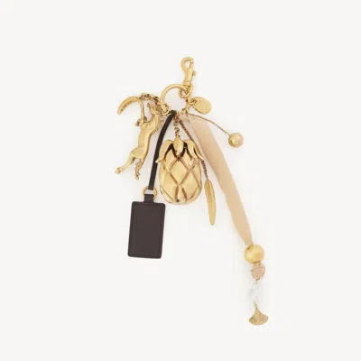 Chloé Giga Pineapple Bag Charm In Brass, Leather & Fabric Gold Size Onesize 50% Brass, 30% Copper, 15% Alu