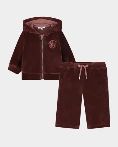 Chloé Kids' Girl's 2-piece Tracksuit In Burgundy