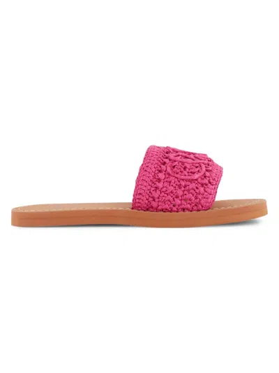 Chloé Girl's Aqua Logo Straw Slide Sandals In Pink