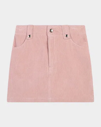 Chloé Kids' Girl's Corduroy Logo Embroidered Skirt In Pale Pink