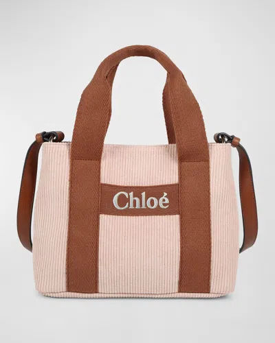 Chloé Girl's Corduroy Logo Top Handle Bag In Animal Print