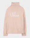 Chloé Girl's Cursive Topstitch Turtleneck Sweater In Pink