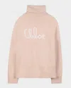 Chloé Girl's Cursive Topstitch Turtleneck Sweater In Pink