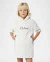 Chloé Girl's Denim Embroidered Logo-print Denim Dress In Off White