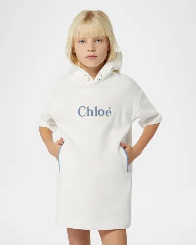 CHLOÉ GIRL'S DENIM EMBROIDERED LOGO-PRINT DENIM DRESS