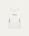 Chloé Girl's Denim Logo-print Fleece Dress In Offwhite